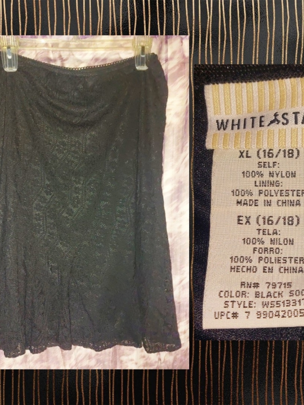 White Stag brand Black Lace Soft Knit A-Line Skirt Sz XL(16/18)